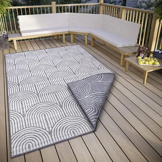 Hanse Home Pangli Outdoor Teppich Wetterfest – Wendeteppich Skandinavischer Boho Style Wasserfest Einfarbig Geometrisch 3D-Effekt für Garten, Balkon, Terrasse, Wohnzimmer – Silber, 200x290cm