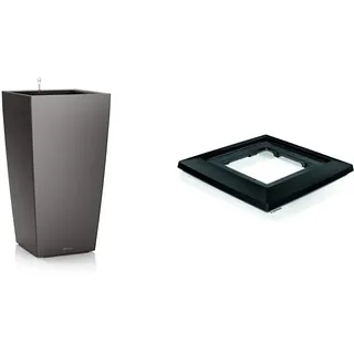 Lechuza CUBICO Premium 30, Anthrazit Metallic, Hochwertiger Kunststoff, Inkl. Bewässerungssystem, Herausnehmbarer Pflanzeinsatz & CUBICO 30" Rolluntersatz, Anthrazit Metallic, 32 x 32 x 4.5 cm