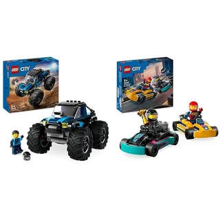 LEGO City Blauer Monstertruck, Offroad-Auto-Spielzeug, Fahrzeug-Set & City Go-Karts mit Rennfahrern, Set mit 2 Rennfahrer-Minifiguren und Rennautos