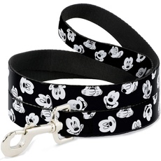 Buckle-Down Hundeleine mit Mickey-Maus-Motiv, verstreut, 180 cm lang, 2,5 cm breit, Schwarz/Weiß