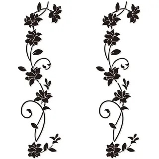 2 Stück Wandaufkleber Blumenranken Schwarz Wandtattoos Blumen Ranke Wandbilder Aufkleber für Schlafzimmer Dekoration