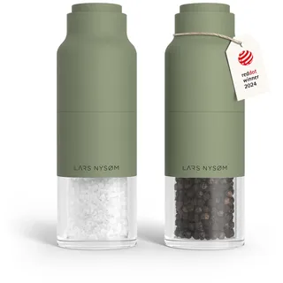 LARS NYSØM Salz und Pfeffermühle Set mit verstellbarem Keramikmahlwerk I Edelstahl Pfeffermühle und Salzmühle I Gewürzmühlen Set (Sage Green)