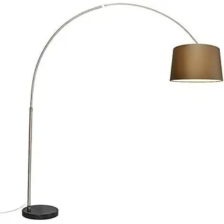 '- Modern Bogenleuchte I Bogenlampe I Lampe I Leuchte Stahl I Silber I nickel matt Stoffschirm braun 45 cm - XXL I Wohnzimmer - Stahl Länglich - LED geeignet E27 - Braun