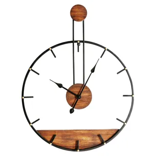 BELIANI Wanduhr Schwarz Metall u. Holz Rund ⌀ 60 cm mit Zeigern Indizes Batteriebetrieben Modern Loft Design Uhr ohne Ziffern Sekundenzeiger - Schwarz, Braun