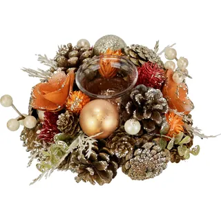 Flair Flower Natur-Teelichthalter aus Trockenblumen Zapfen Christkugeln Beeren mit Glaseinsatz Weihnachtsdeko Tischdeko Adventsdeko Naturdeko Kerzenhalter Teelichthalter Weihnachten