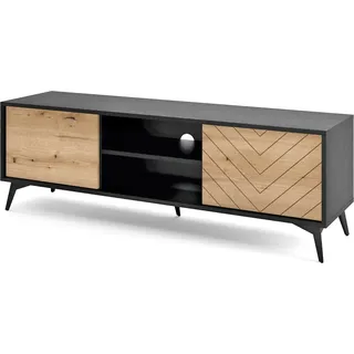 RAVIO TV-Schrank Diamond im skandinavischen Stil Funktionsfähiger TV-Lowboard zwei Türen Breite 154cm - Schwarz, Braun