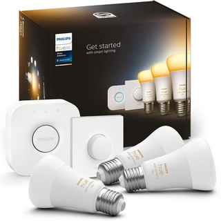 Philips by Signify Philips Hue White Ambiance E27 3er Starter Set inkl. Smart Button 3x1100, dimmbar, alle Weißschattierungen, steuerbar via App, kompatibel mit Amazon Alexa (Echo, Echo Dot)