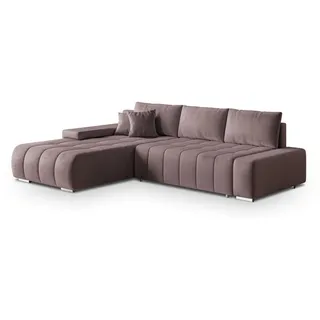 Masseno Ecksofa Alese L-S Lila Velours-Stoff mit Schlaffunktion , Holz , L-Form,L-Form , 265x185 cm , Wohnzimmer, Sofas & Couches, Wohnlandschaften, Ecksofas