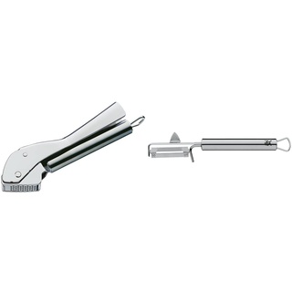 WMF Profi Plus Knoblauchpresse 17,5 cm, Cromargan Edelstahl teilmattiert & Profi Plus Kartoffelschäler Pendelklinge 19 cm, Pendelschäler einschneidig, Gemüseschäler