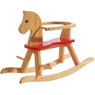 Holz-Schaukelpferd von Roba, mit abnehmbarem Sicherheitsbügel, in Natur und Rot, Sitzhöhe 27 cm, Maße: 82 x 43 x 55 cm, ab 12 Monaten