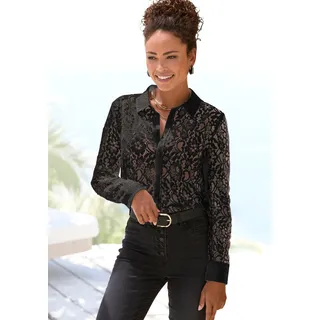 LASCANA Spitzenbluse "mit Hemdblusenkragen" elegante Spitzenbluse, transparente Bluse, festliche Langarmbluse, schwarz