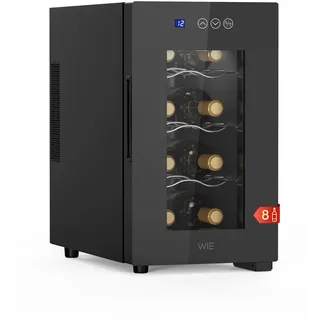 WIE Weinkühlschrank 8 Flasche Getränkekühlschrank 23L Weinschrank Klein 5-18°C Wein-Kühlschrank mit Glastür Vollglas-Designtür LED Touchpanel Anti-UV Mini Wine Fridge