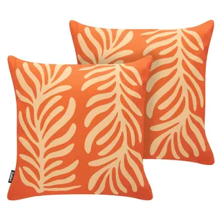 BELIANI Gartenkissen 2er Set Orange Polyester 45 x 45 cm Quadratisch Pflanzenmuster Skandinavischer Stil Outdoor Kissen - Orange, Beige