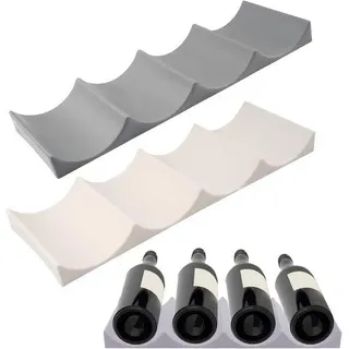 Unyqoos® Stapelbare Antirutsch‐Flaschenhalter für Kühlschrank & Küche, 2‐teilig, lebensmittelechtes PP – platzsparende Flaschenorganisation - Weiß, Grau