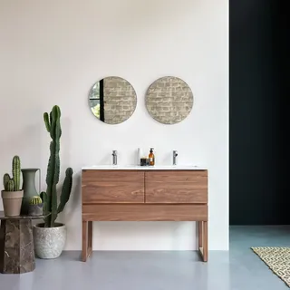 Edgar - Badezimmerschrank aus Nussbaum massiv und Premium-Terrazzo Moon 120 cm