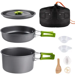 aiGear Camping Kochgeschirr Set/Outdoor Geschirr Set | Camping Topf Kochtopf Tragbar Aluminium | mit Aufbewahrungsbeutel | für Outdoor Camping Wandern Wandern Picknick (CC02GN)