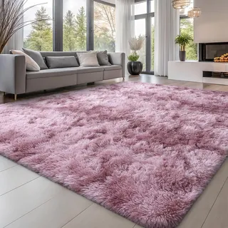 smiry Hochflor Teppich Wohnzimmer, Waschbar Anti-Rutsch Moderner Flauschiger Kuscheliger Teppich für Wohnzimmer Deko, Schlafzimmer, Kinderzimmer, 60 x 100 cm, Rosa