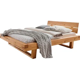 Home Affaire Massivholzbett »Ultima Balkenbett Doppelbett, Füße mit Kufenform«, (hohe Belastbarkeit: 200kg je Seite), FSC®-zertifizierte Wildeiche oder Fichte, viele Breiten zur Auswahl braun