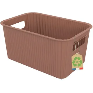 SUNDIS Vibes, Aufbewahrungskorb aus Kunststoff mit Griffen, 4L, Mokkabraun, stapelbar, ideal für kleine Gegenstände und Accessoires im Bad, Schlafzimmer, in der Küche oder im Büro