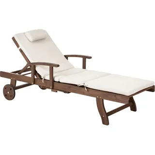 BELIANI Gartenliege Dunkelbraun u. Hellbeige Akazienholz Verstellbar Rollbar Sonnenliege mit Tisch und Auflage Terrasse Garten Balkon Modernes Design - Braun, Beige