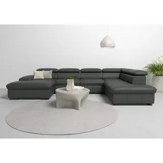 Wohnlandschaft HOME AFFAIRE "Alberto U-Form", grau (anthrazit), B:350cm H:73cm T:228cm, Luxus-Microfaser in Lederoptik (100% Polyester);Microfaser in Antiklederoptik (100% Polyester);Luxus-Microfaser Vintageoptik (100% Polyester);Luxus-Microfaser weich (90%Polyester 10%Polyamid), Sofas, Wohnlandschaft, mit Kopfteilverstellung, wahlweise mit Bettfunktion