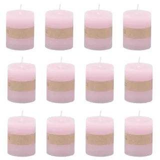 Rustikale Mini Kerzen ca. 4 x 5 cm Stumpenkerze im Antik Look für die perfekte Atmosphäre Zuhause (12 x Rosa)