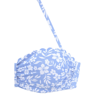 Bügel-Bandeau-Bikini-Top VIVANCE "Leni", Damen, Gr. 36, Cup D, blau (himmelblau, weiß), Microfaser, bedruckt, floral, Bikini-Oberteile Bügel-Bandeau-Bikini-Top, mit gelaserter Wellenkante