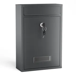 Wiltec Briefkasten anthrazit V2 Postkasten mit Namensschild, großem Briefschlitz und 2 Schlüsseln Wandbriefkasten aus pulverbeschichtetem Stahl