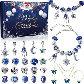Adventskalender Schmuck Blau 2024 Mädchen Frauen DIY 24 Türchen - Blau