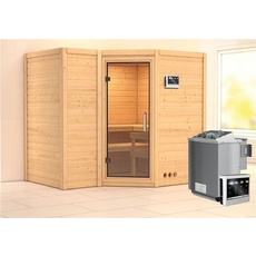 Bild von Sauna Sahib 2 40mm Eckeinstieg, 9 kW Bio-Kombiofen mit Bio Saunaofen 9kW extern Klarglastür