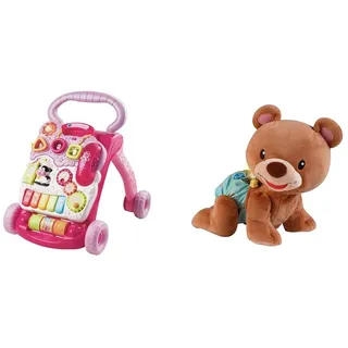 VTech Baby Spiel- und Laufwagen pink – Lauflernwagen mit regulierbarer Geschwindigkeit & VTech Baby Krabbel-mit-mir-Bär – Interaktives Plüschtier, das alleine krabbelt