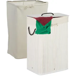 Relaxdays Wäschekorb , Weiß , Holz, Textil, Holzwerkstoff , 44x66x34 cm , Haushalt & Kleinelektro, Wäschepflege, Wäschekörbe & Wäschetonnen