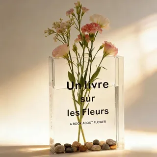 HUANR Buchvase, Transparent Büchervase, 19 × 14 cm Schreibtisch Deko, Pet-Kunststoff, Klare und Transparente Textur, für Schlafzimmer, Wohnzimmer, Büro