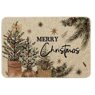 Artoid Mode Bäume Sterne Blumentöpfe Weihnachten Fußmatte, Merry Christmas Dekoration Küche Teppich Bodenmatte für Innen Außen Dekor 40x60 cm