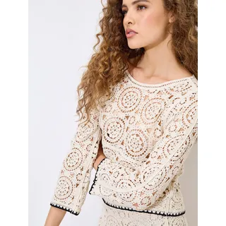 Strickpullover APRICOT "Häkeltop", Damen, Gr. L (40), weiß (stein), Obermaterial: 100% Baumwolle CO., unifarben, Pullover Strickpullover, mit Trompetenärmeln