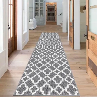 SHACOS Teppich Läufer 60x240 cm Läufer Flur rutschfest Flurteppich Lang Flurläufer Modern Küchenteppich Waschbar Flur Teppich Läufer für Küche, Eingang, Wohnraum, Grau