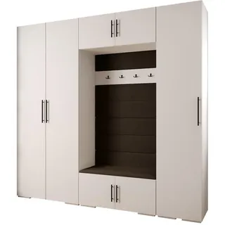 Abiks Möbel Garderoben-Set 236,7/250/47 , Weiß, Dunkelbraun, Schwarz , Holz , Nachbildung , 13 Fächer , 250x236.7x47 cm , Garderobe, Garderoben-Sets & Garderoben-Serien, Garderoben-Sets