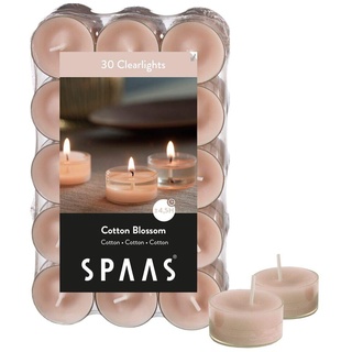 Spaas Pack bougies Godets transparentes parfumées Fleur de Coton 30 Duftenden Clearlights, Teelichter mit durchsichtigem Halter, ± 4,5 Stunden-Cotton Blossom, Beige, D 38 mm x H 19 mm