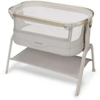 Maxi Cosi Iora2 Baby Stubenbett, 0–6 kg (9 kg), Klappbares und Leichtes Beistellbett Baby, 5 cm CloudCore-Matratze, 5 Höhenstufen, 2 Leichtgängige Rollen, Easy Slide, Elegance Beige