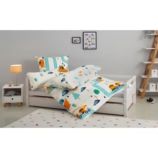 Lüttenhütt Kinderbettwäsche »CUDDLEE«, in vielen Designs: Dino,Einhorn,Weltraum,Baustelle,Herz,Trecker, blau