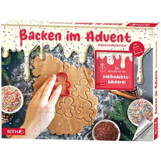 ROTH Adventskalender Backen im Advent - gefüllt mit Ausstechformen und verschiedenen Zucker-Dekoren, mit Backrezepte-Buch (2025)