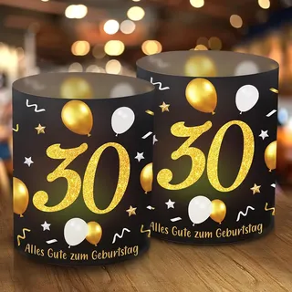 12 Windlicht Tischdeko 30 Geburtstag, 30. Happy Birthday Tischdekoration, Schön DASS Du Da Bist, 30 Geburtstag Männer Frauen Deko Schwarz Gold, Geeignet für Teelichter oder Kerzen