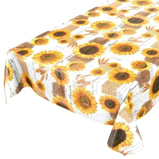 ANRO Tischdecke Wachstischdecke Wachstuch Wachstuchtischdecke Sonnenblumen Sommer Weizen 220 x 140cm, Schnittkante abwaschbar wasserabweisend Gartentischdecke Meterware pflegeleicht Lotuseffekt