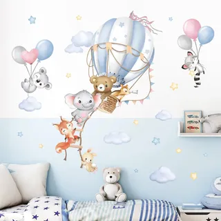 wondever Wandtattoo Heißluftballon Tiere Groß Wandaufkleber Ballon Safari Bär Elefant Fuchs Wandsticker Wanddeko für Kinderzimmer Schlafzimmer Babyzimmer