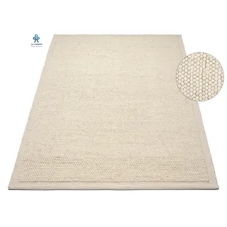 my home Wollteppich »Wolly Rahmen, handgewebt, Wolle« rechteckig 14 mm Höhe einfarbig, Teppich, Wohnzimmer, Schlafzimmer, Esszimmer, weiß