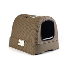 Curver petlife Katzentoilette mit Deckel, Katzenklo inklusive Schaufel, Moderne Rattangeflecht-Optik, Mokka, 51,5 x 38,5 x 40 cm, mokka