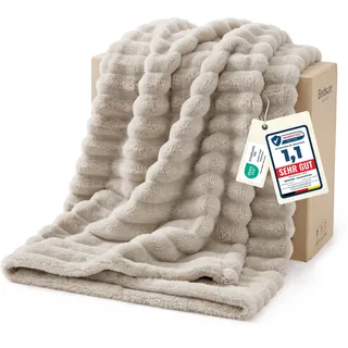 BEDSURE Kuscheldecke 130x170 Zimmer Deko - Tagesdecke, Beige