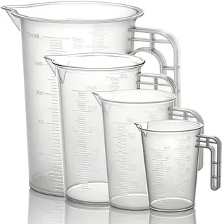 NVQVQ 4-Pack Precision Measuring Cup Set (500ml/250ml/100ml/50ml) - Transparent Small Cup with Handle, Heat-Resistant for Lab, Kitchen & Garden