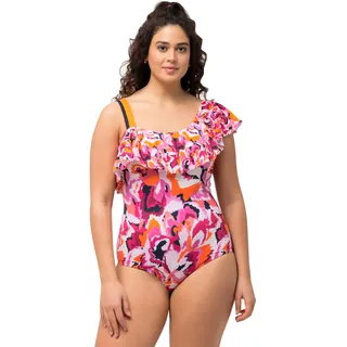Ulla Popken, Damen, große Größen, Badeanzug Fabienne, One-Shoulder, Volant, Batik Journey