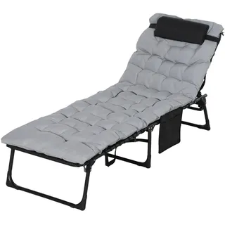 Outsunny Sonnenliege, Hellgrau, Stahl, Polyester , Metall , 189x32.5x58 cm , Gartenmöbel, Gartenliegen
